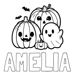 Online Created Coloring Page - AMELIA Coloring Page and Halloween Pumpkin and Ghost Coloring Page
