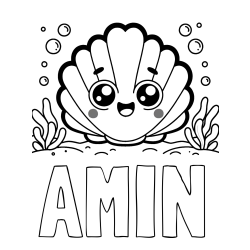 Online Created Coloring Page - AMIN Coloring Page and Smiling Seashell Coloring Page for Kids