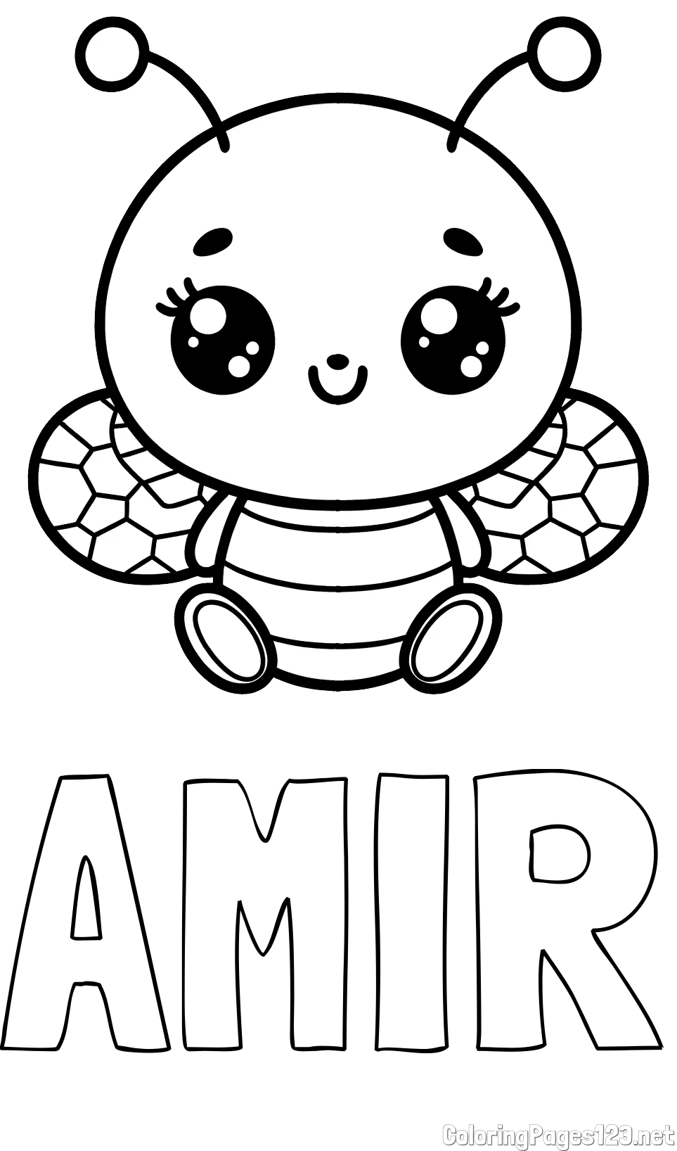 AMIR Coloring Page and Children's Coloring Page of a Cute Bee