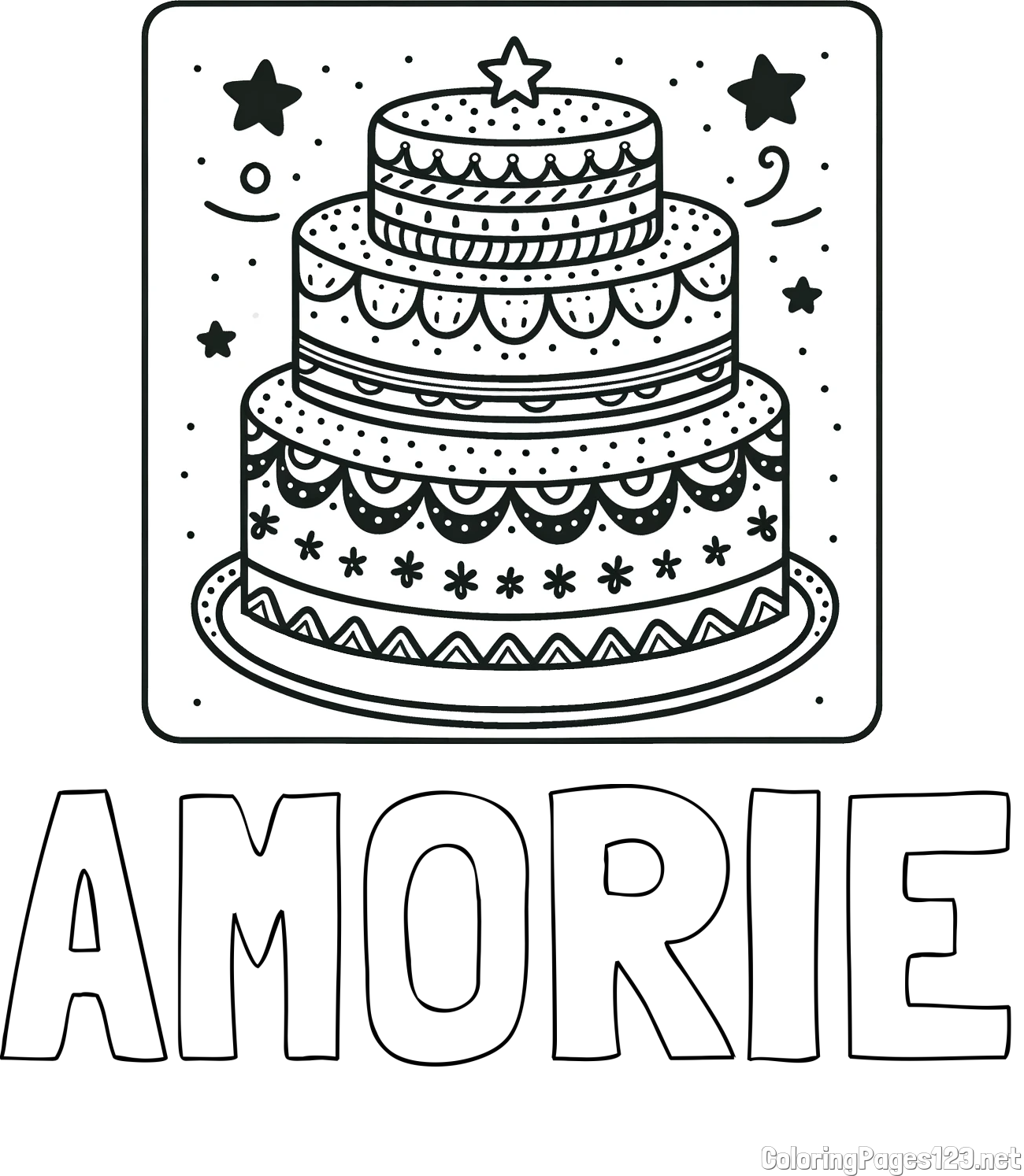 AMORIE Coloring Page and Big Cake Coloring Page