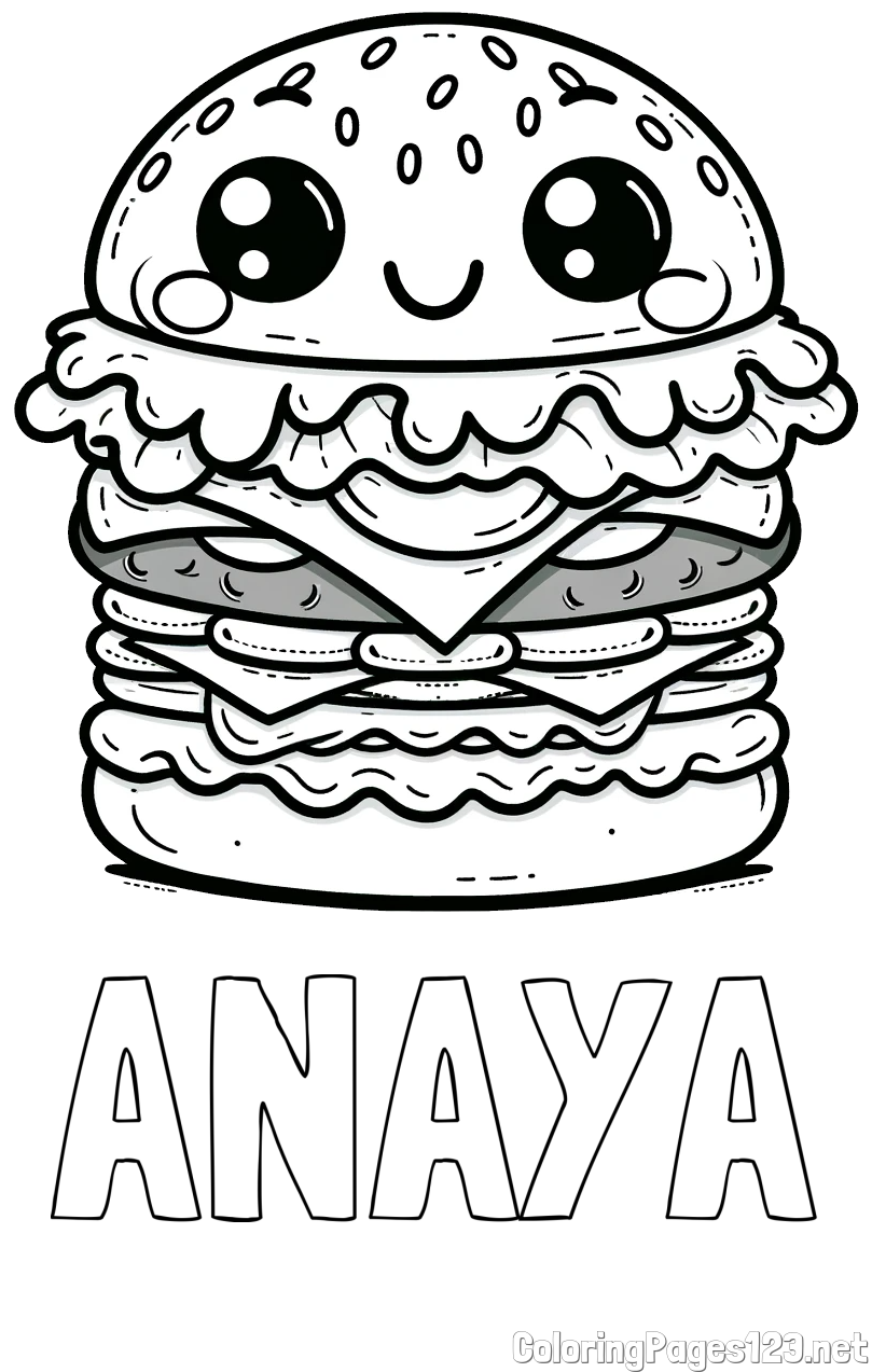 ANAYA Coloring Page and Smiling Hamburger Coloring Page for Kids