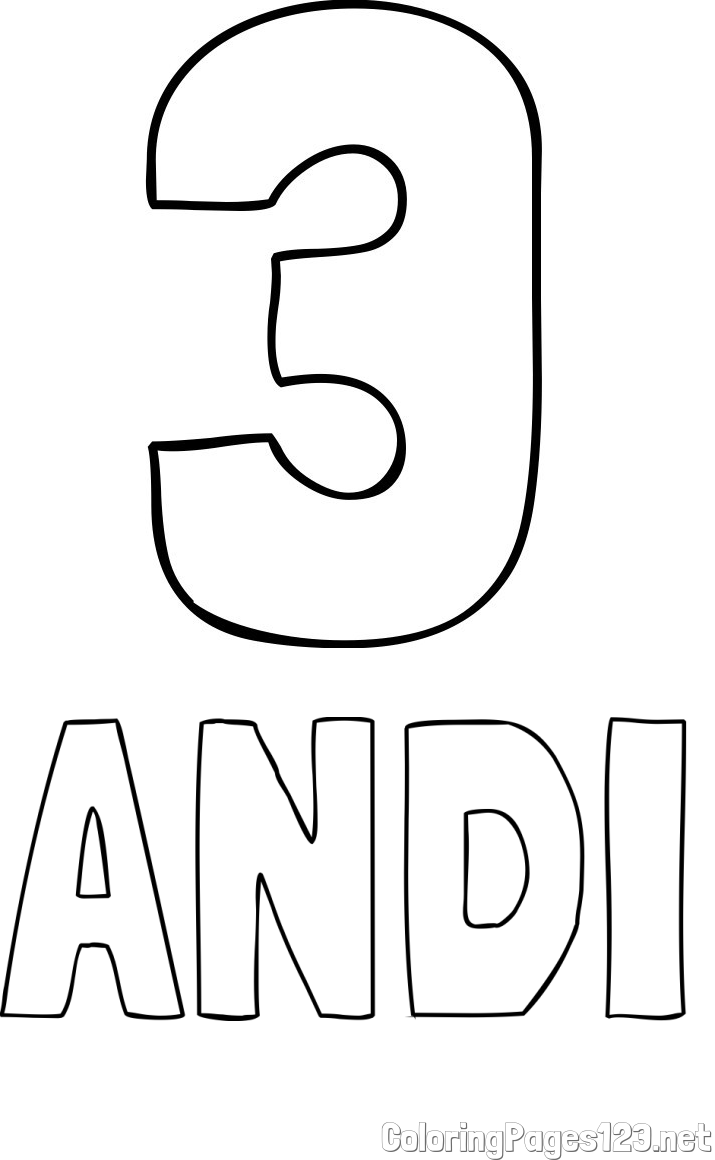 ANDI Coloring Page and Coloring page of number three (3)