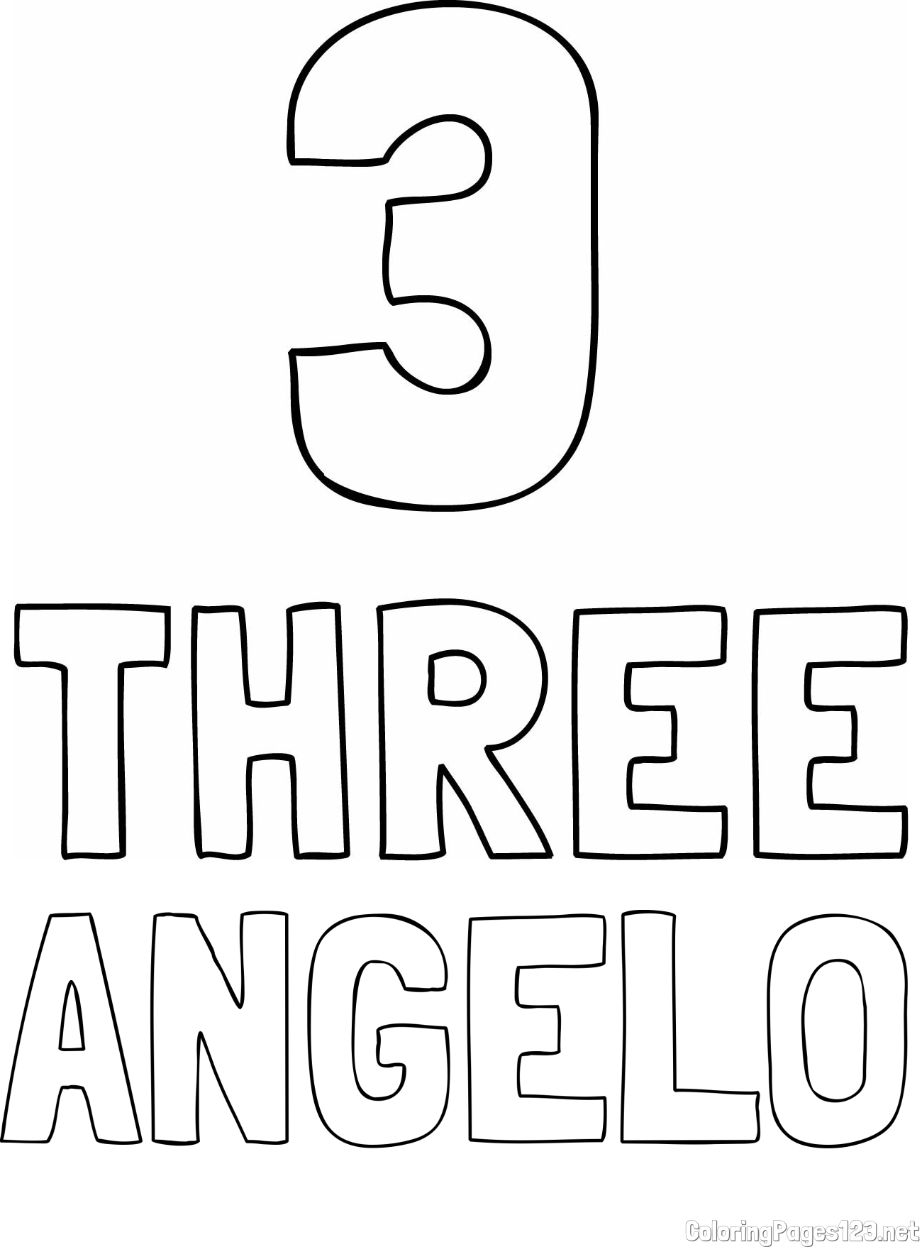 ANGELO Coloring Page and Coloring of the Number Three (3) with the Written Name