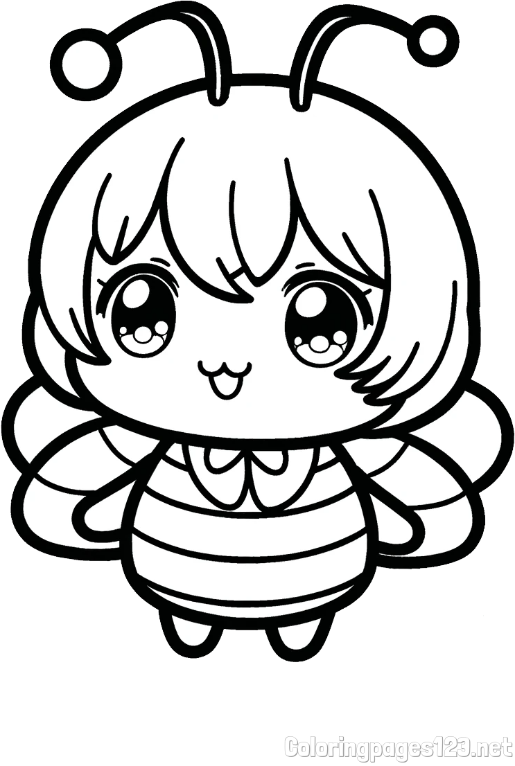 Anime-Style Bee Coloring Page