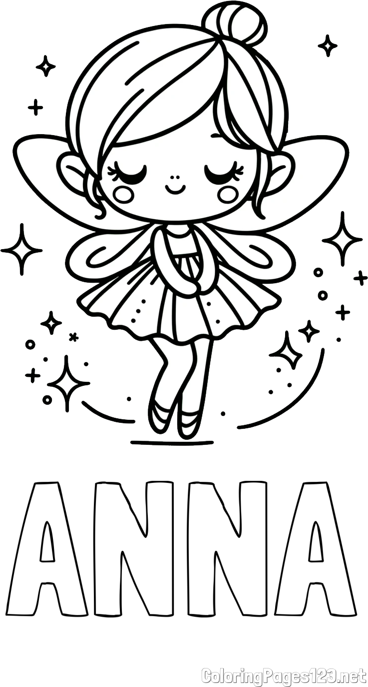 ANNA Coloring Page and Children's Coloring Page of a Magical Fairy