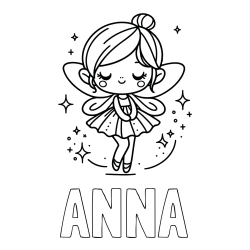 ANNA Coloring Page and Children's Coloring Page of a Magical Fairy