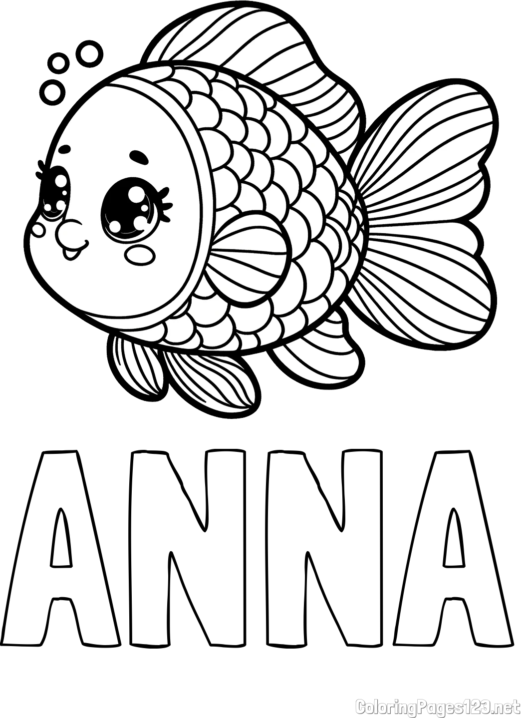 ANNA Coloring Page and Coloring Page of a Cute Fish