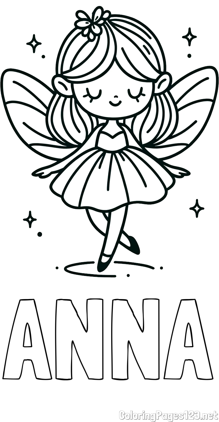 ANNA Coloring Page and Simple Coloring Page of a Magical Fairy