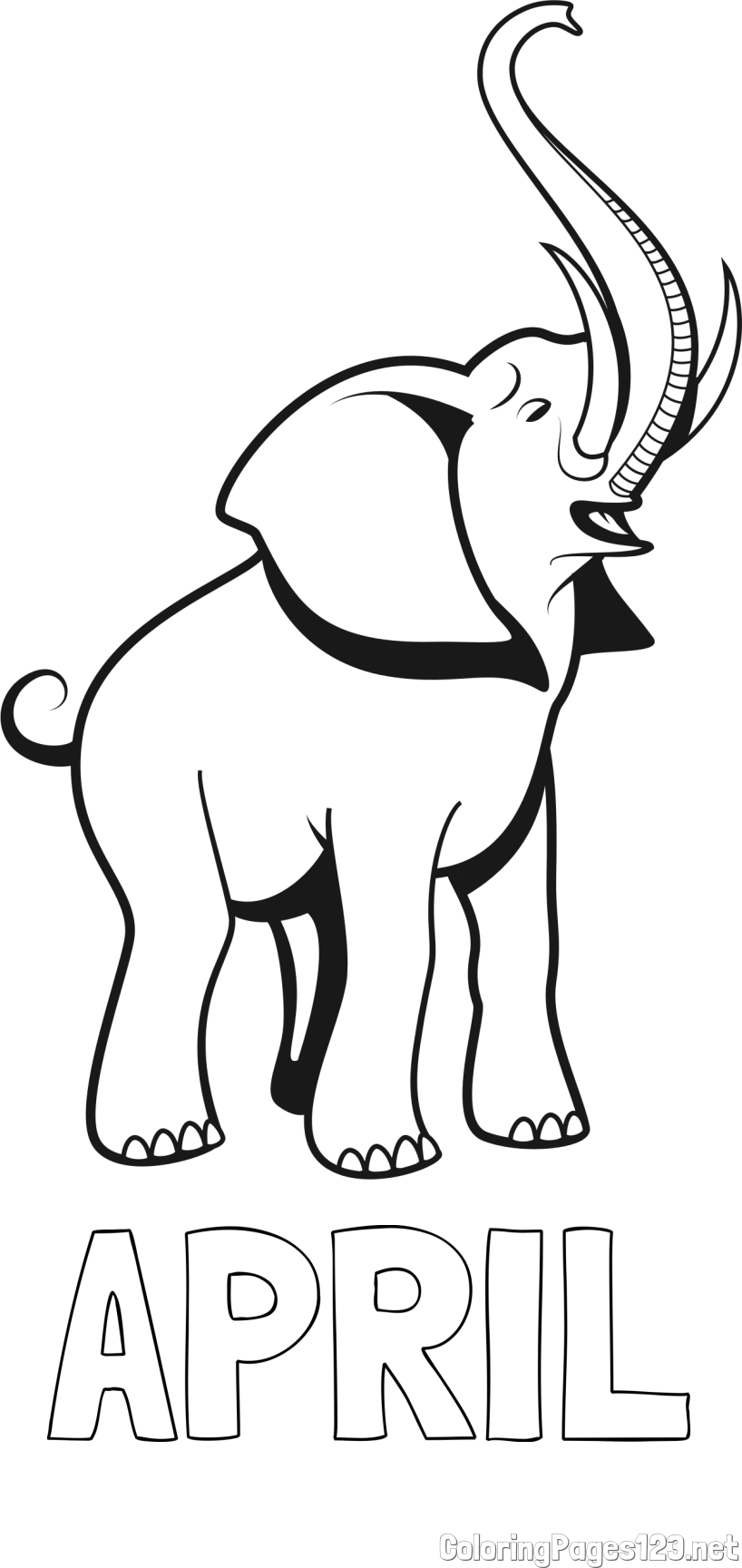 APRIL Coloring Page alongside Playful Elephant Coloring Page