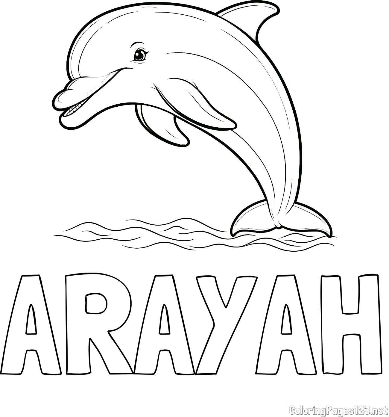 ARAYAH Coloring Page and Children's Coloring Page of a Smiling Dolphin Jumping