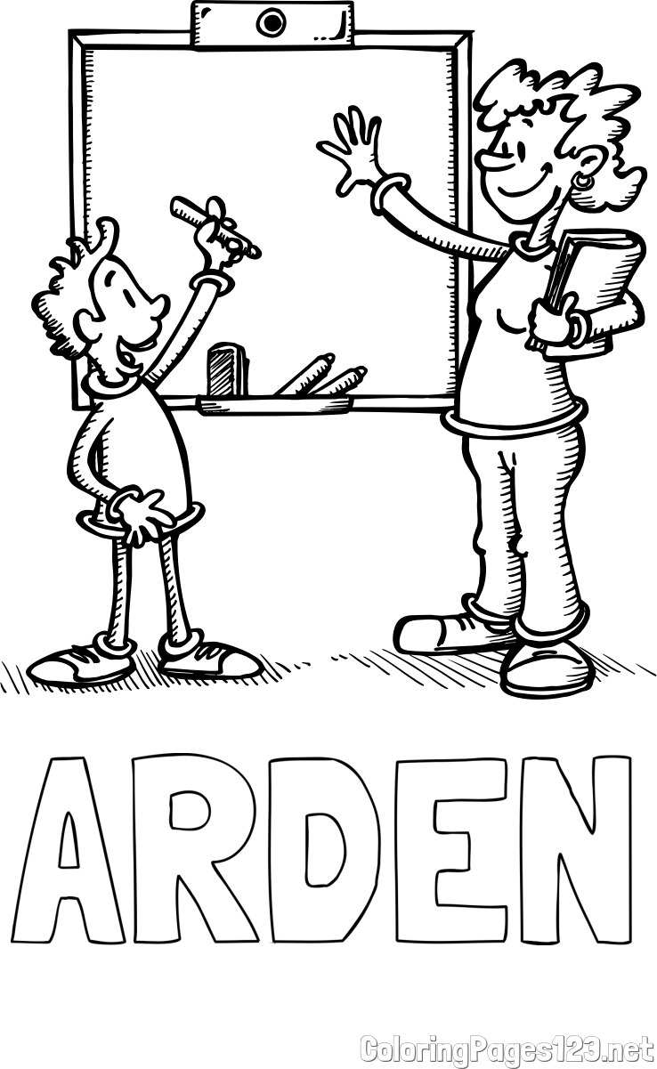 ARDEN Coloring Page and School Coloring Page of a Teacher and a Student
