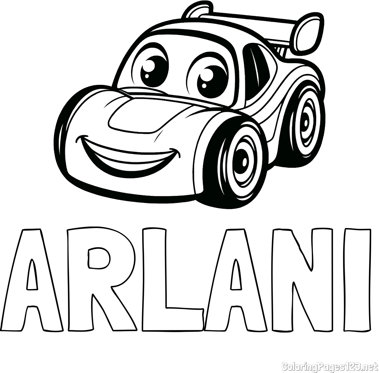 ARLANI Coloring Page and Children's Printable Coloring Page of a Racing Car
