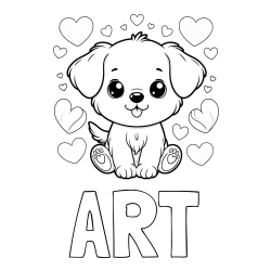 Online Created Coloring Page - ART Coloring Page and Coloring Page of a Cute Dog and Hearts