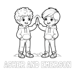 Online Created Coloring Page - ASHER AND EMERSON Coloring Page and Coloring Page of Two Boys Giving High Five (Best Friends Forever)