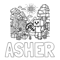 Online Created Coloring Page - ASHER Coloring Page alongside Minecraft World Coloring Page