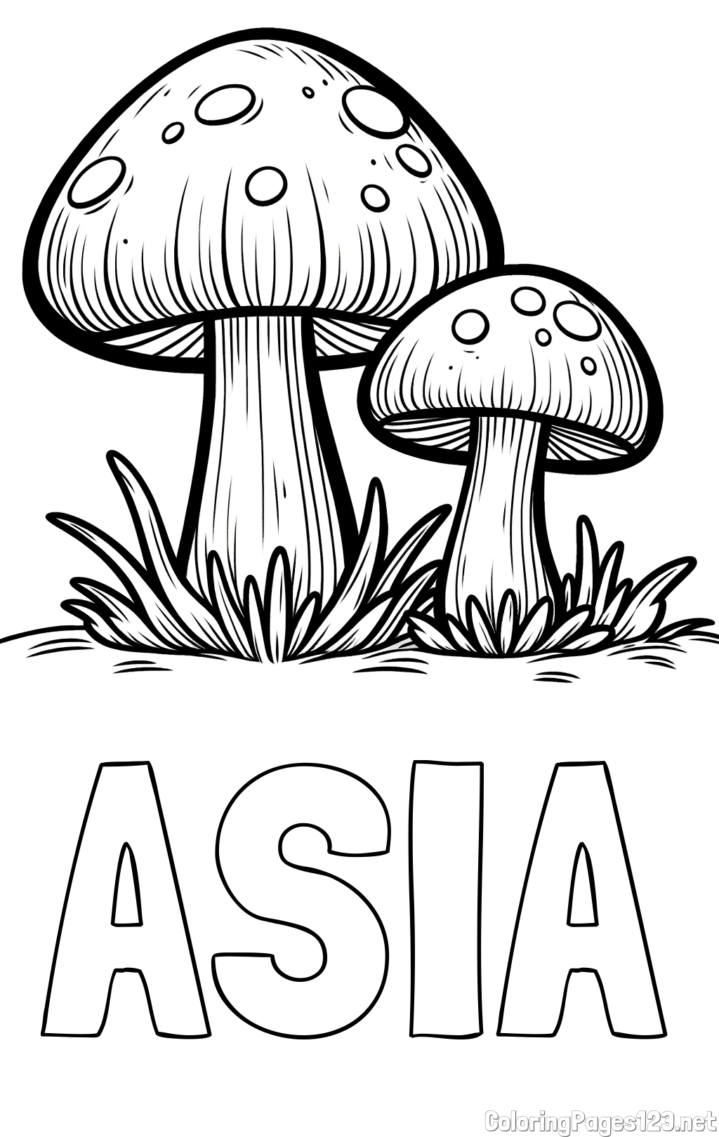 ASIA Coloring Page and Coloring Page of Two Cute Mushrooms