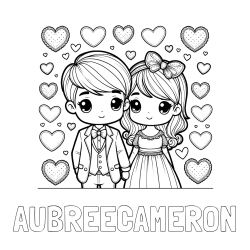 Online Created Coloring Page - AUBREECAMERON Coloring Page and Coloring Page of a Couple Surrounded by Hearts