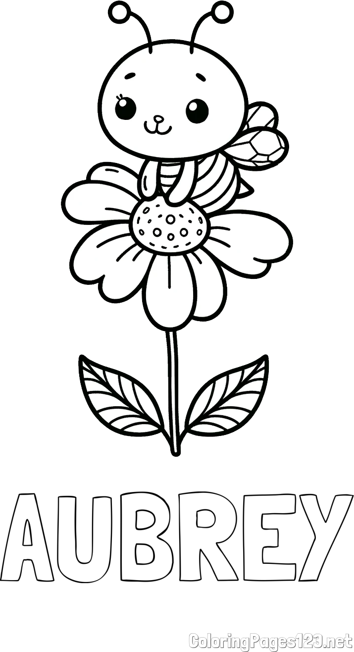 AUBREY Coloring Page and Coloring Page of a Cute Bee on a Flower