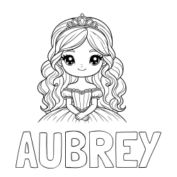 AUBREY Coloring Page and Coloring Page of a Cute Princess with Big Eyes
