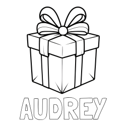 AUDREY Coloring Page alongside Gift Box with Ribbon Coloring Page