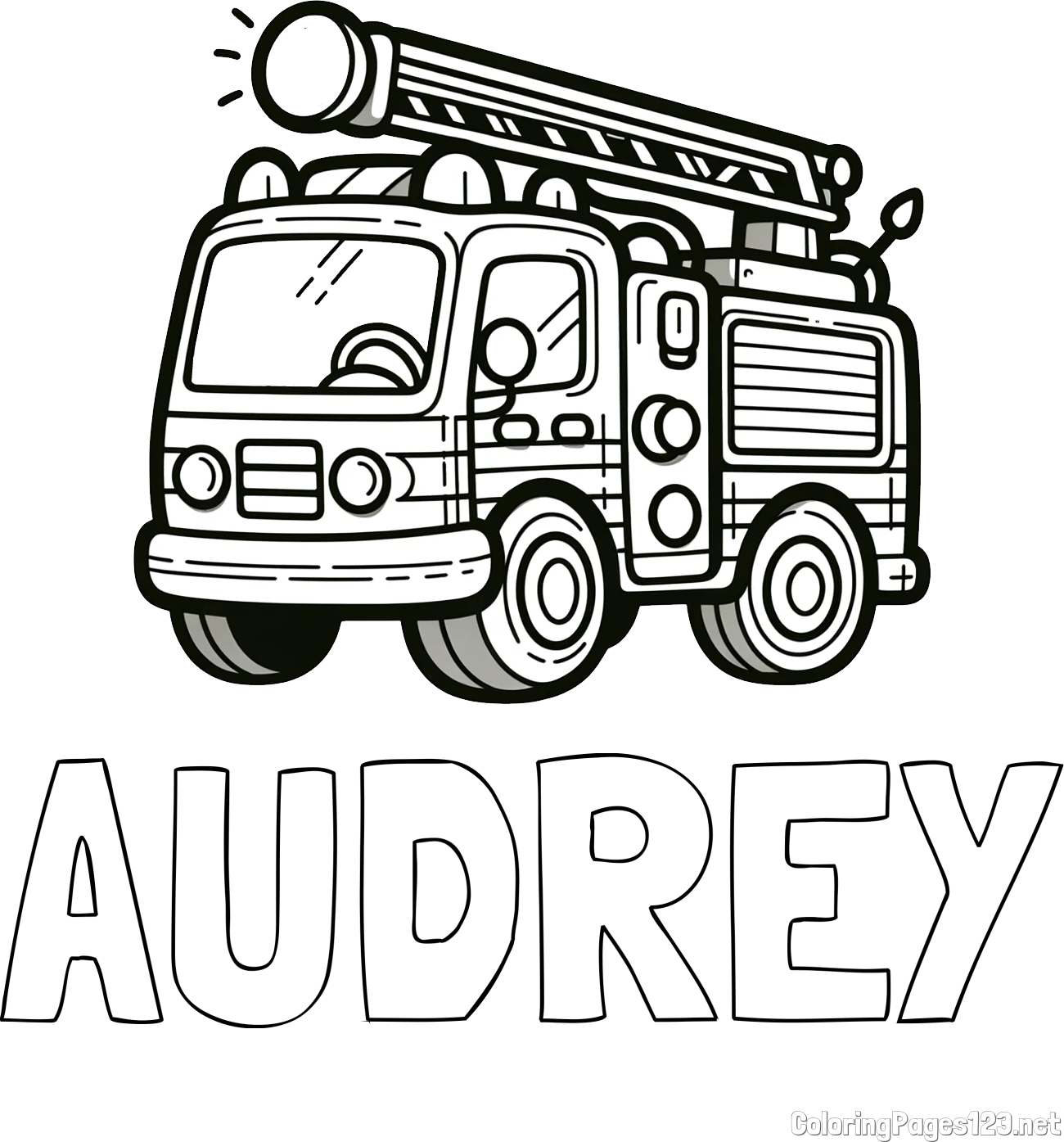 AUDREY Coloring Page and Children's Coloring Page of a Simple Fire Truck