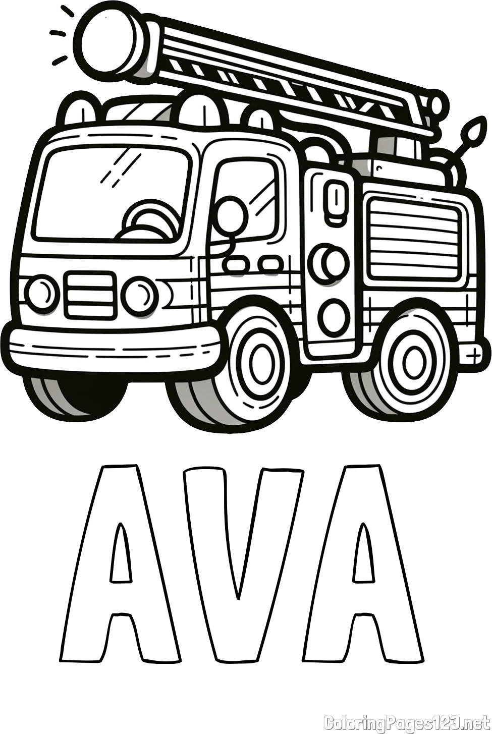 AVA Coloring Page and Children's Coloring Page of a Simple Fire Truck