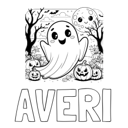 Online Created Coloring Page - AVERI Coloring Page and Halloween Coloring Page of a Ghost with Pumpkins