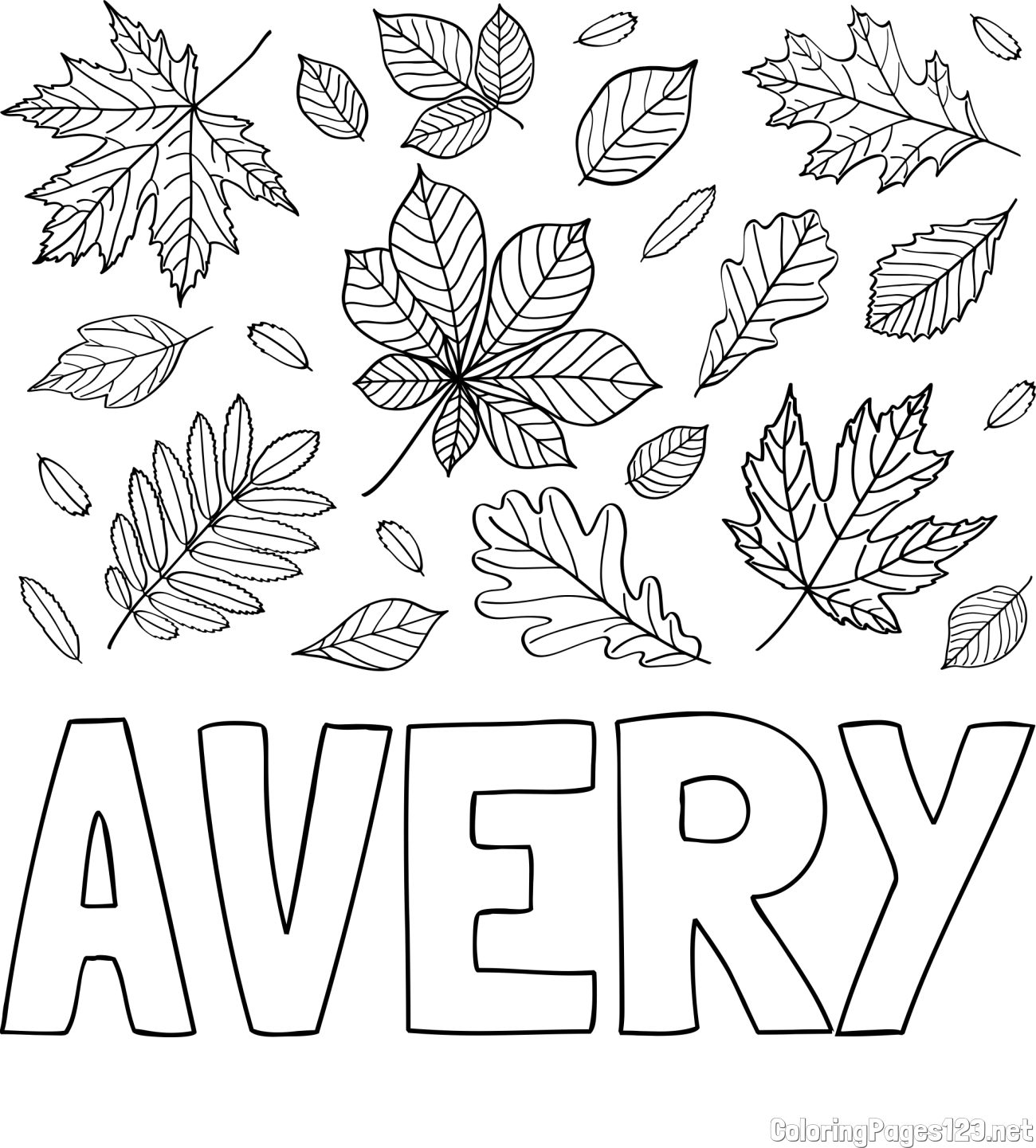 AVERY Coloring Page and Autumn Leaves Coloring Page