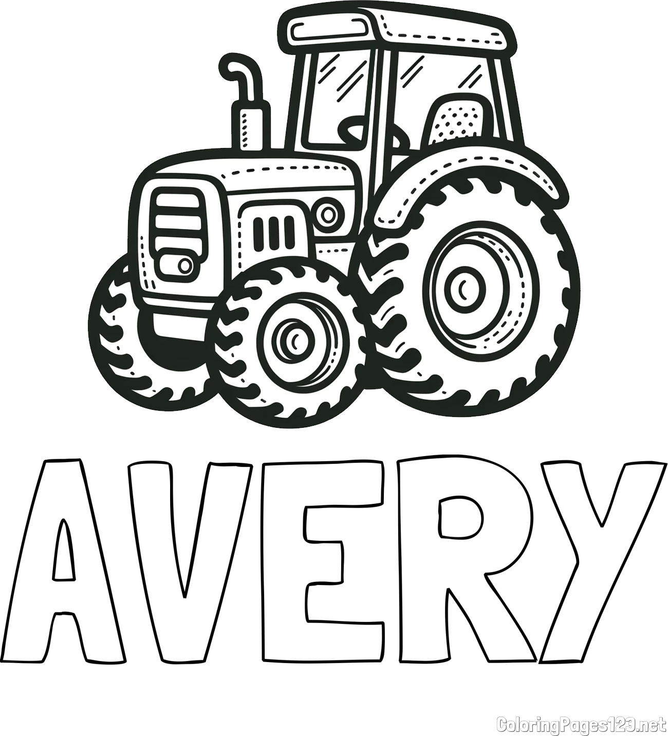 AVERY Coloring Page and Beautiful Tractor Coloring Page