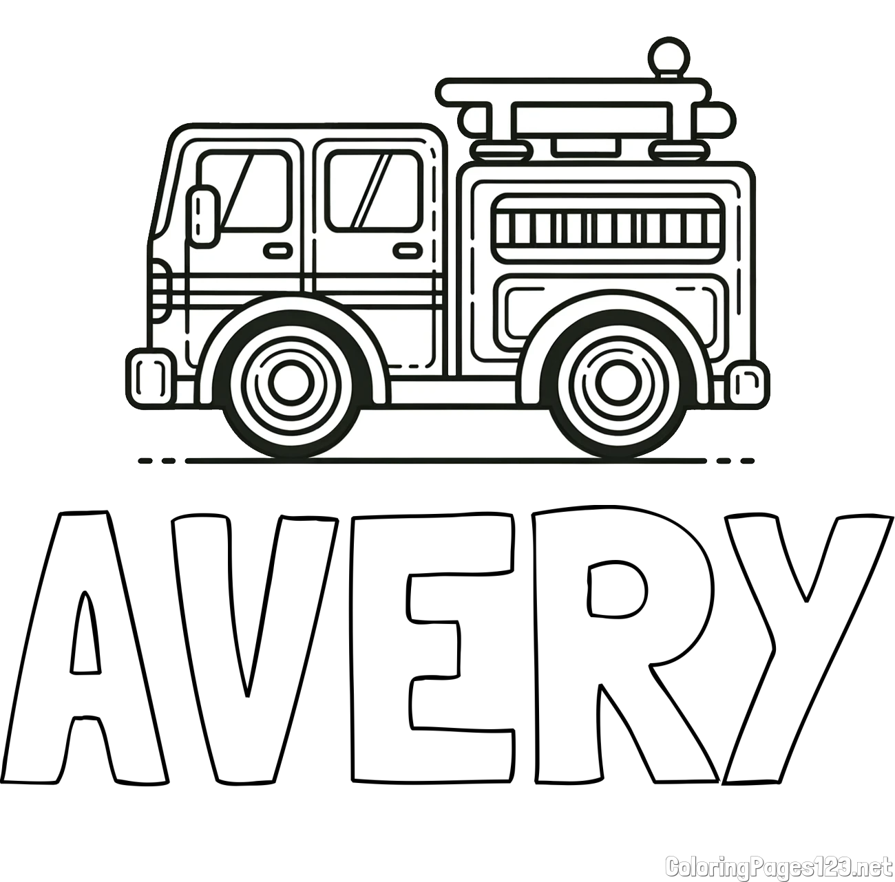 AVERY Coloring Page and Easy Kids Coloring Page of a Fire Truck