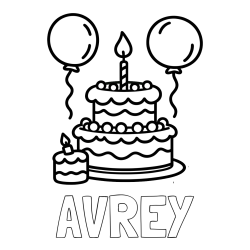 Online Created Coloring Page - AVREY Coloring Page and Birthday Cake Coloring Page with Balloons