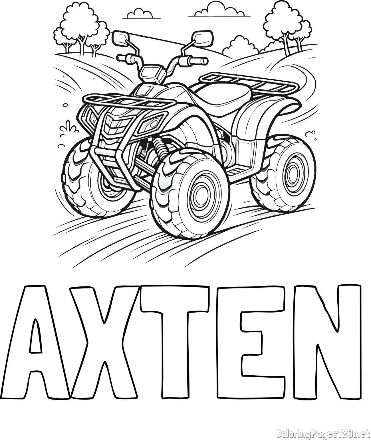 AXTEN Coloring Page and Four-Wheeler in Nature Coloring Page