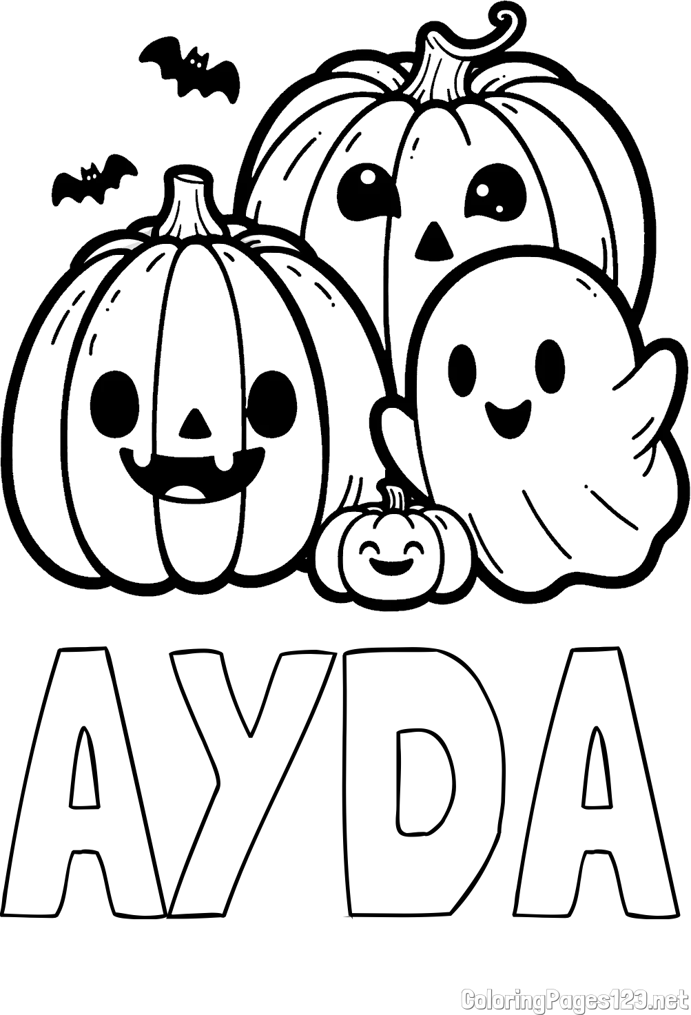 AYDA Coloring Page and Halloween Pumpkin and Ghost Coloring Page