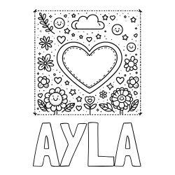 AYLA Coloring Page and Free Printable Coloring Page of Heart and Flowers