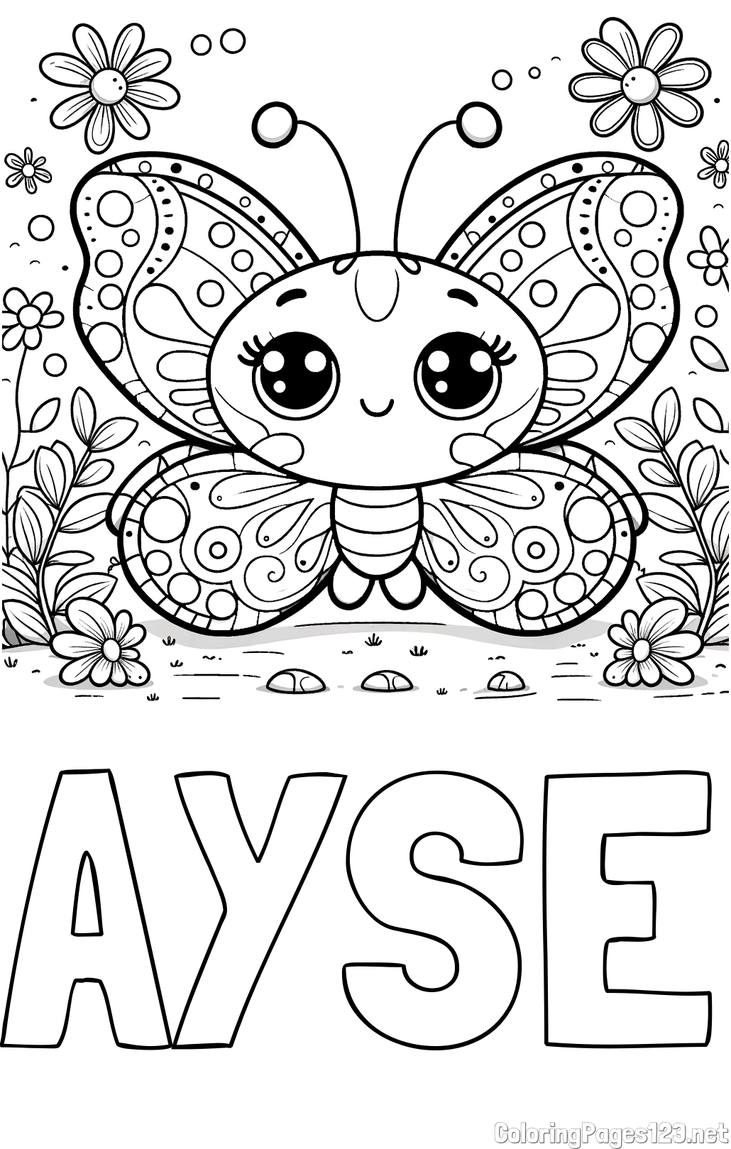 AYSE Coloring Page and Cute Butterfly Coloring Page