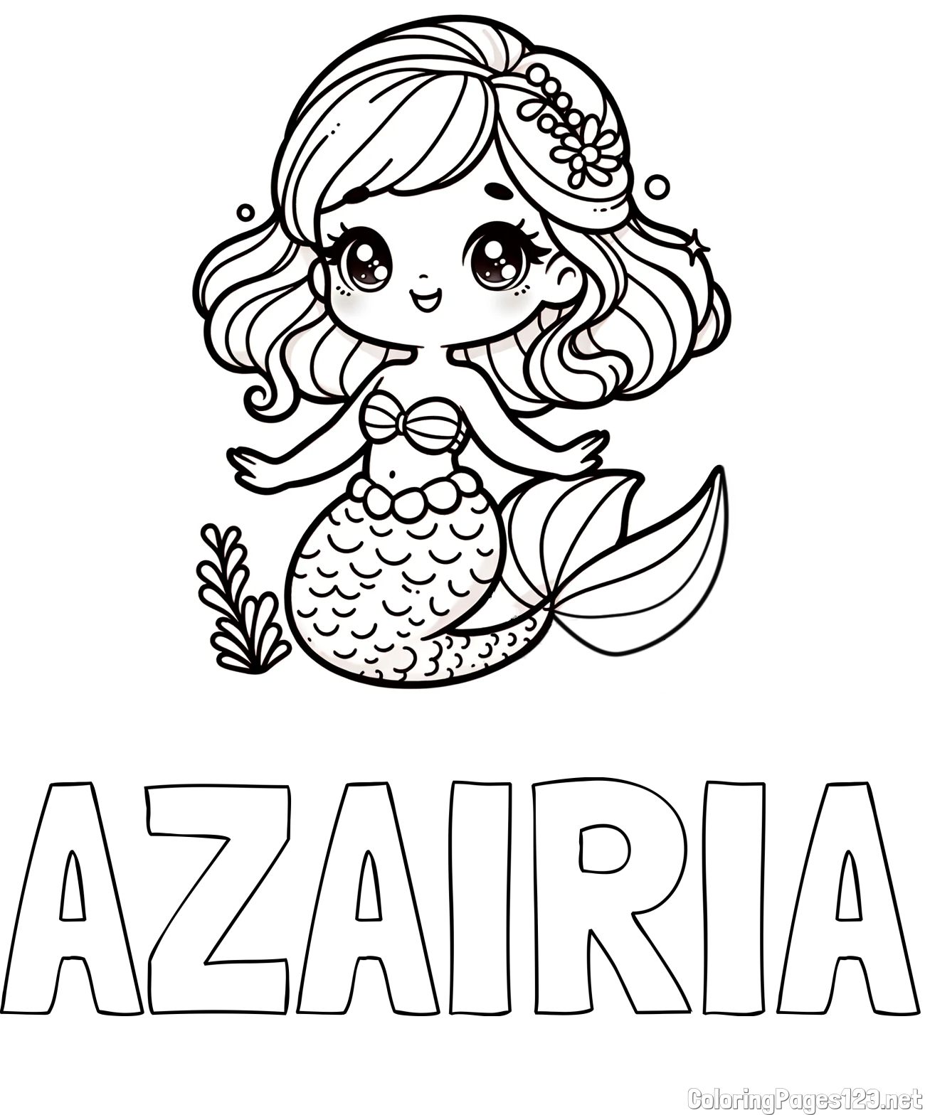 AZAIRIA Coloring Page and Coloring Page of a Charming Mermaid