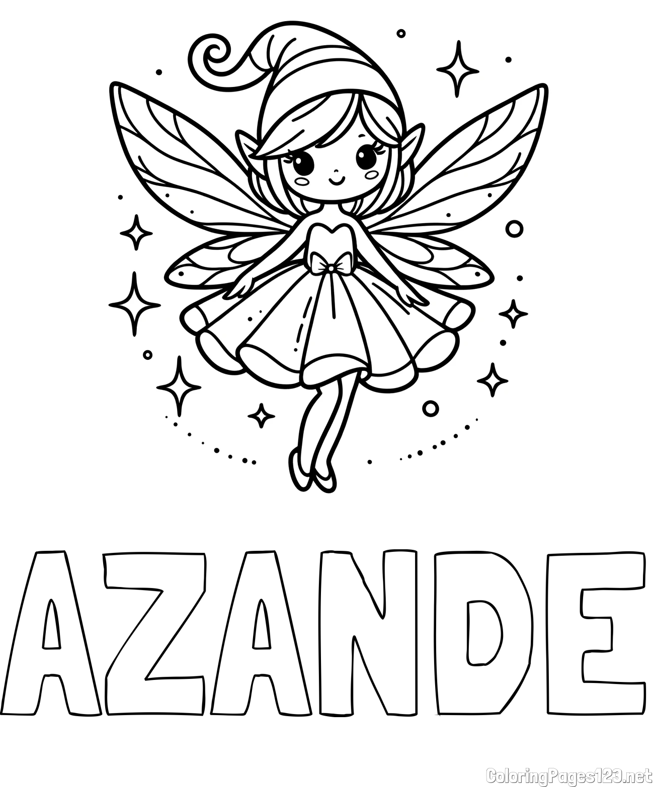 AZANDE Coloring Page and Children's Coloring Page of a Wonderful Fairy
