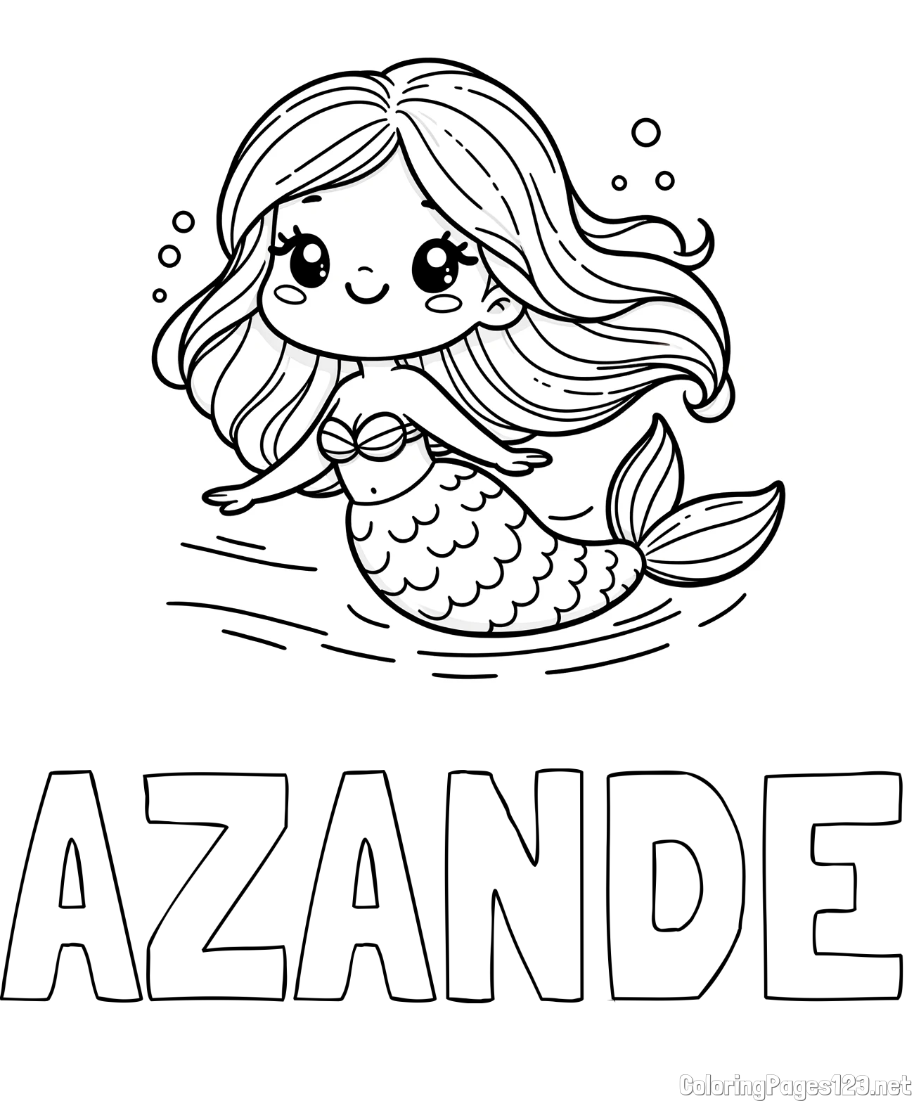 AZANDE Coloring Page and Coloring Page of a Cute Mermaid