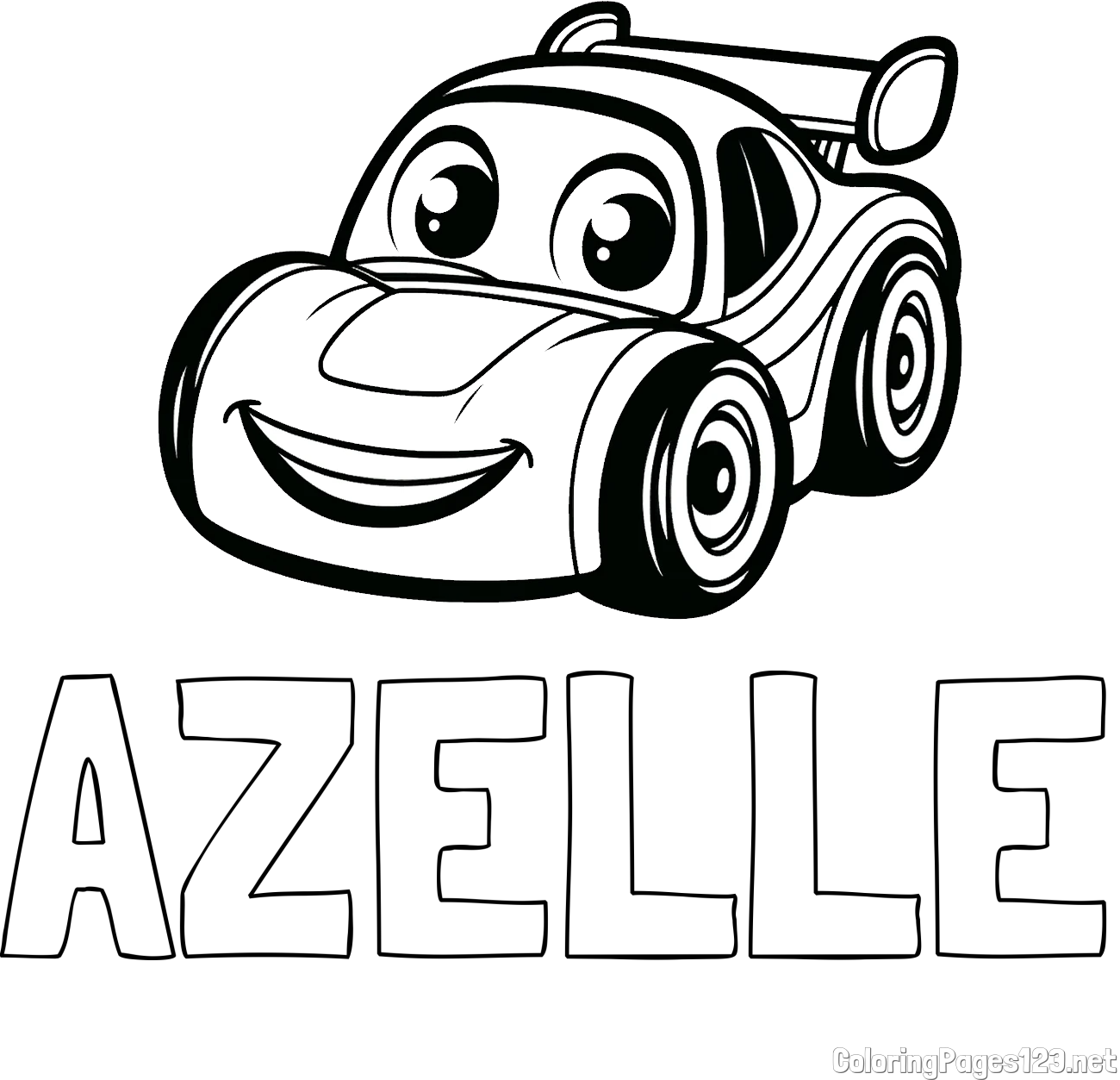 AZELLE Coloring Page and Children's Printable Coloring Page of a Racing Car