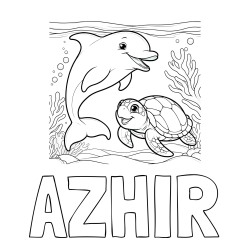 Online Created Coloring Page - AZHIR Coloring Page and Coloring Book of a Cute Dolphin with a Turtle in the Sea