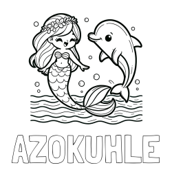 Online Created Coloring Page - AZOKUHLE Coloring Page and Coloring Page of a Cute Mermaid Dancing with a Dolphin