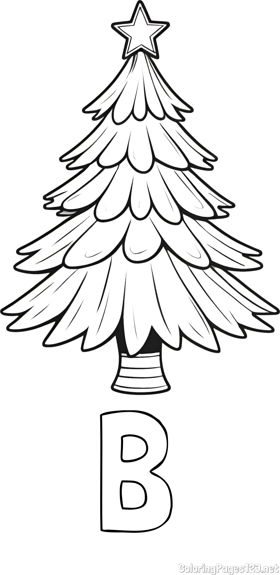 B Coloring Page and Christmas Tree with Star Coloring Page