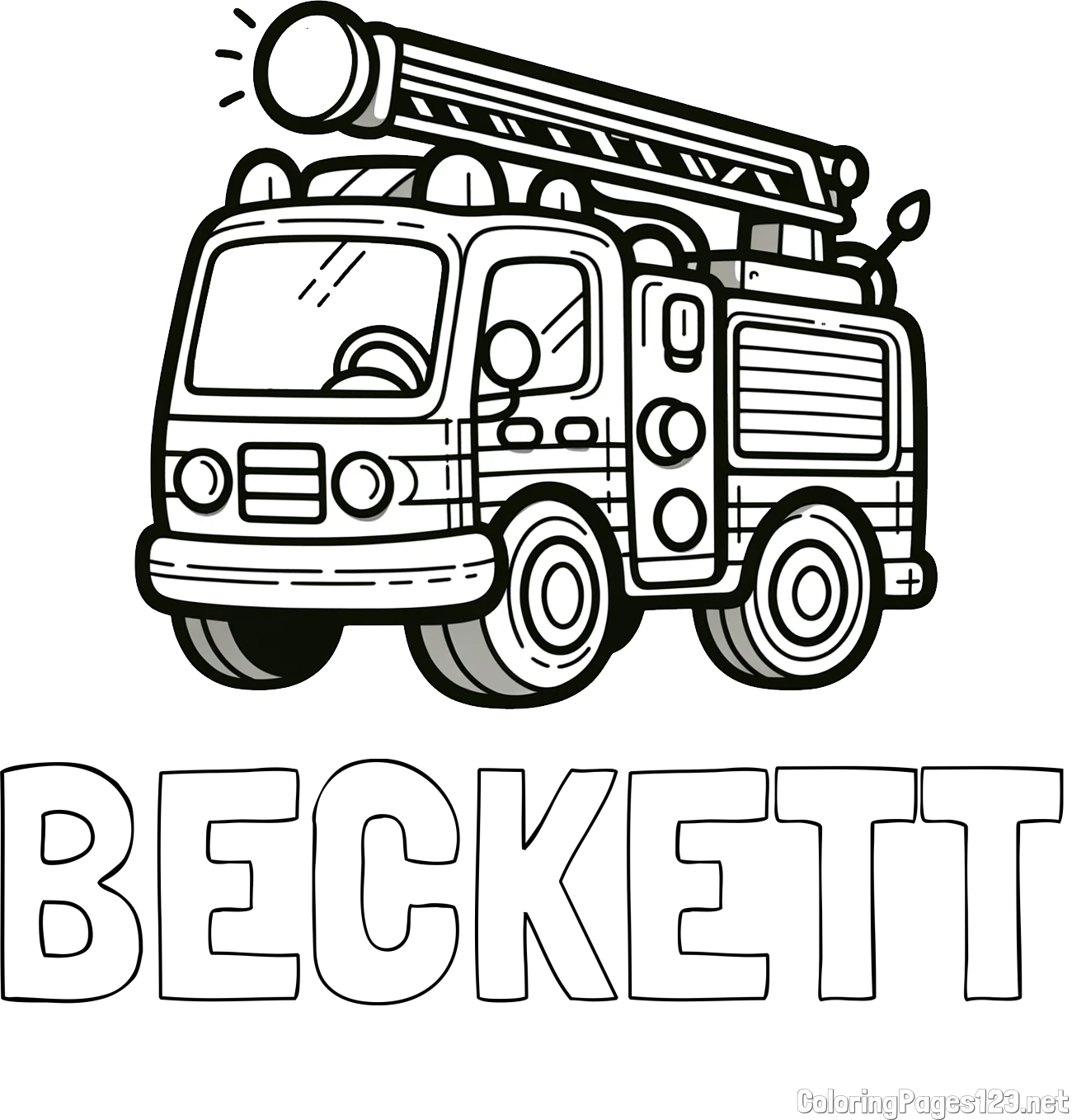 BECKETT Coloring Page and Children's Coloring Page of a Simple Fire Truck