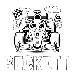 Online Created Coloring Page - BECKETT Coloring Page and Children's Coloring Page of a Smiling Formula One Car