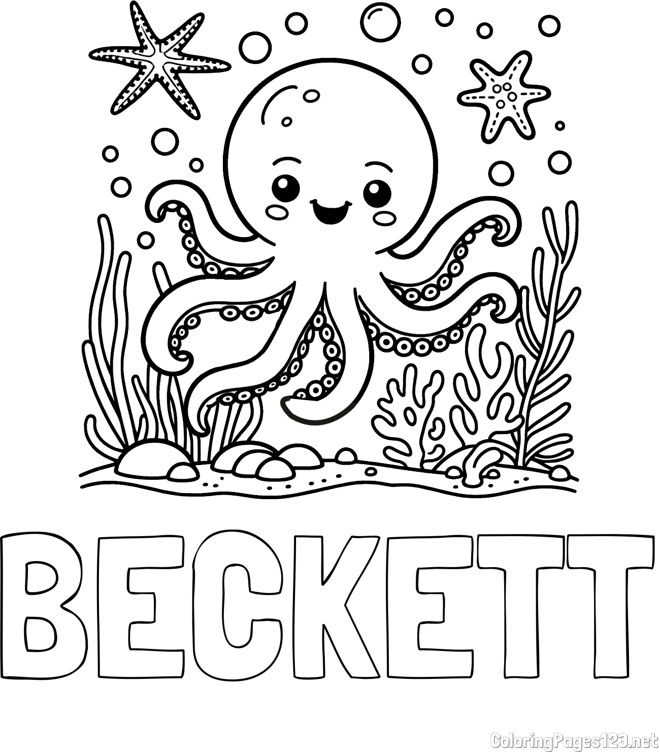 BECKETT Coloring Page and Coloring Page of a Cute Octopus in the Ocean