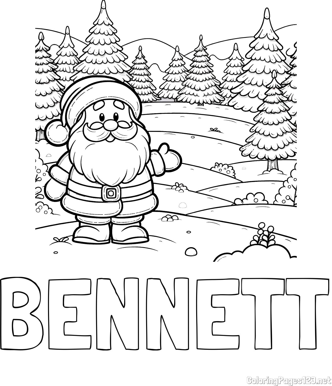 BENNETT Coloring Page and Coloring Page of a Cheerful Santa Claus