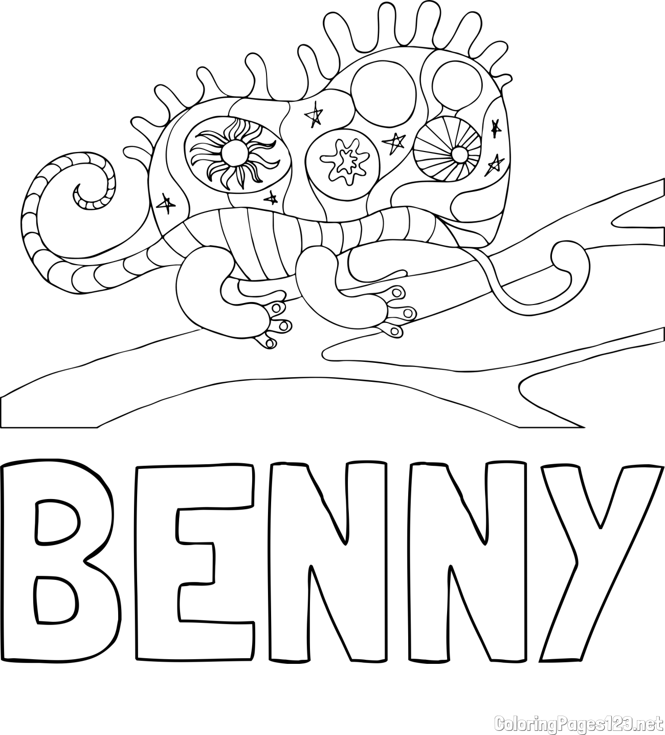 BENNY Coloring Page and Chameleon Mandala Coloring Page