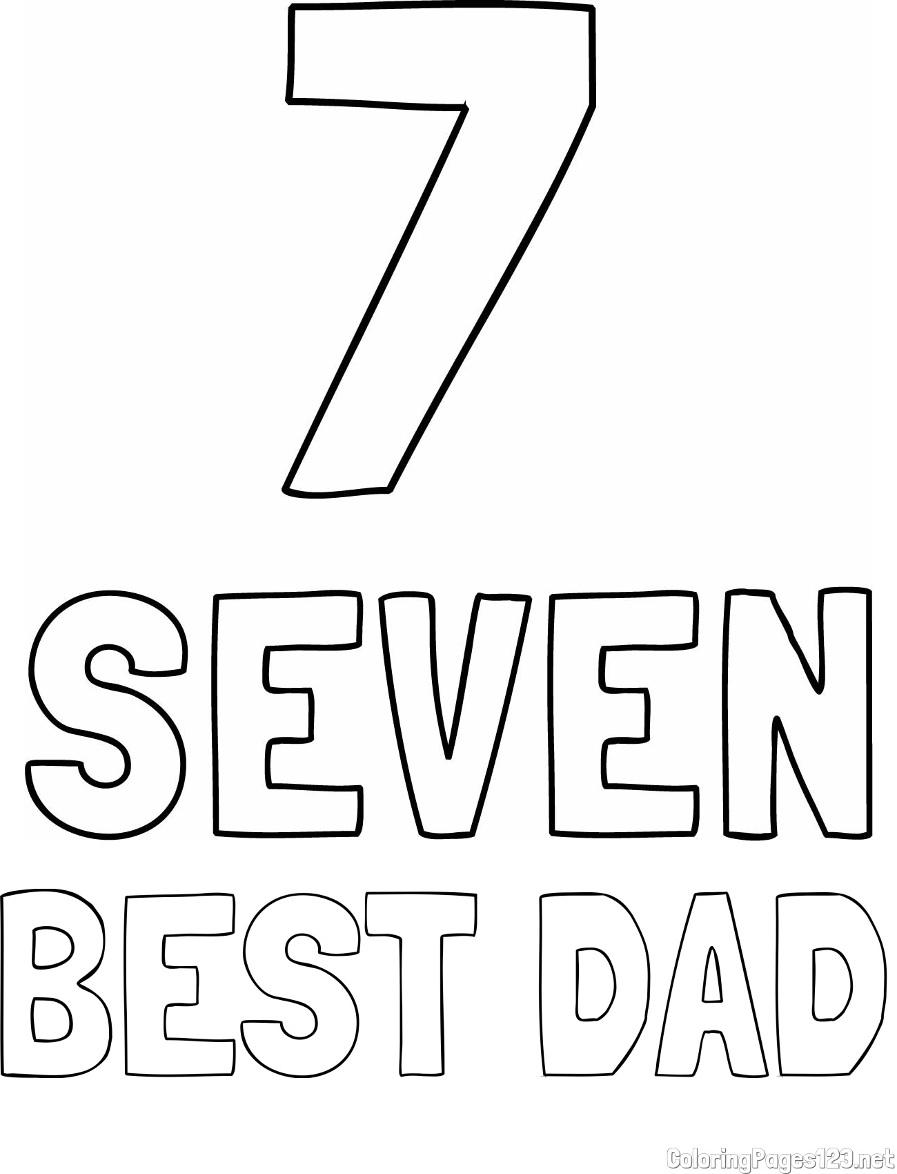BEST DAD Coloring Page and Coloring of the Number Seven (7) with the Written Name