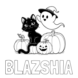 Online Created Coloring Page - BLAZSHIA Coloring Page and Halloween Pumpkin Coloring Page for Kids - Happy Cat, Ghost, and Pumpkins