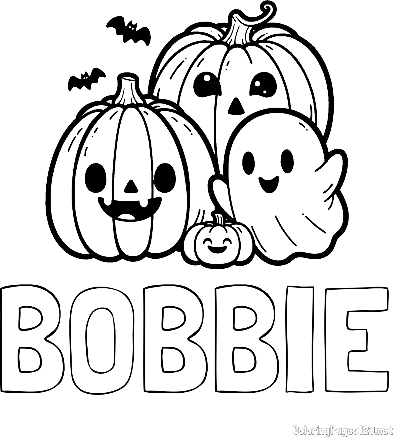 BOBBIE Coloring Page and Halloween Pumpkin and Ghost Coloring Page